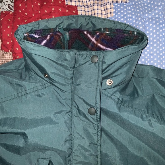 vintage 90s atmosphere fleece shell jacket pair M/L plaid green purple navy grid - Picture 4 of 10